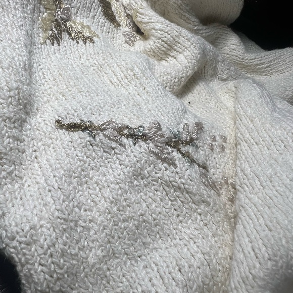 Elegant Cream Floral Women's Sweater Talbots - Picture 5 of 7